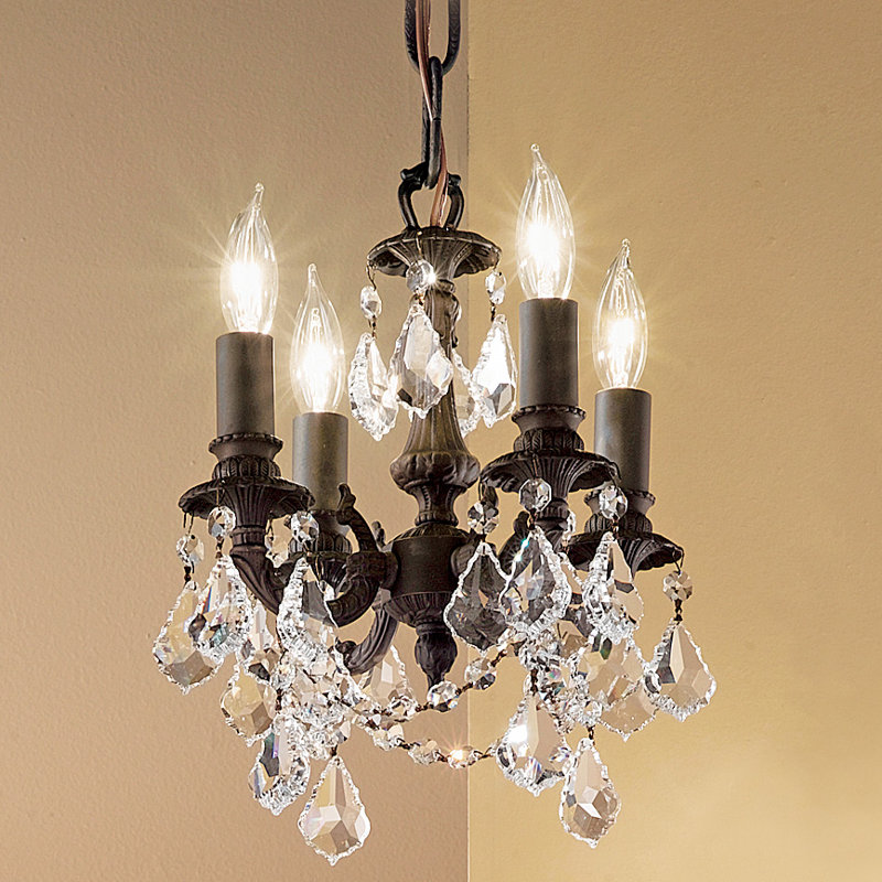 Style bougie classique/traditionnel 4 lumières lustre Failand, Bronze vieilli, Crystalique-Plus