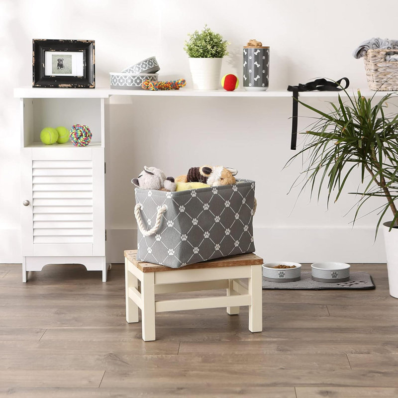 Pet Storage Collection Paw And Bone Print, Medium Rectangle, Gray, 9" H x 8" W x 14" D