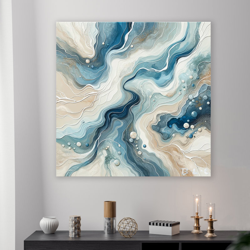 «Coastal Elegance: Abstract Ocean Wave», reproduction d'art sur toile tendue, H 40 po x l 40 po x P 1,5 po