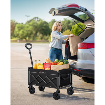 Portable Utility Folding Trolley Cart, Lightweight Design With Brake Wheels And Large Storage For Garden, Beach, And Travel