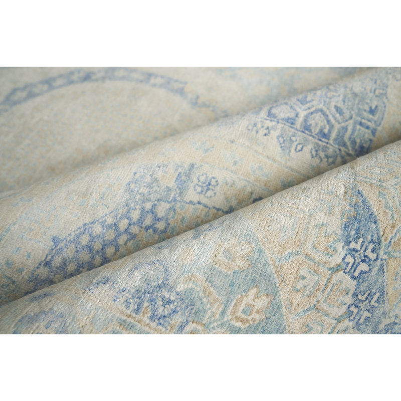 Fine Mamluk Geometric Area Rug in Blue, Rectangle 8' x 10'