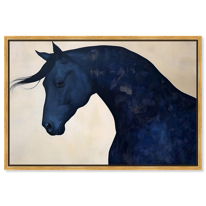 Décoration murale bleue "Blue Horse I" par , H 31 po x l 46 po, Cadre flottant doré
