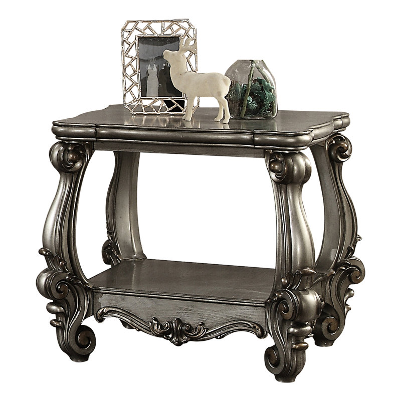 Table de bout traditionnelle en platine antique gris avec rangement, tablette de style rétro avec espace de vie principal, pièce