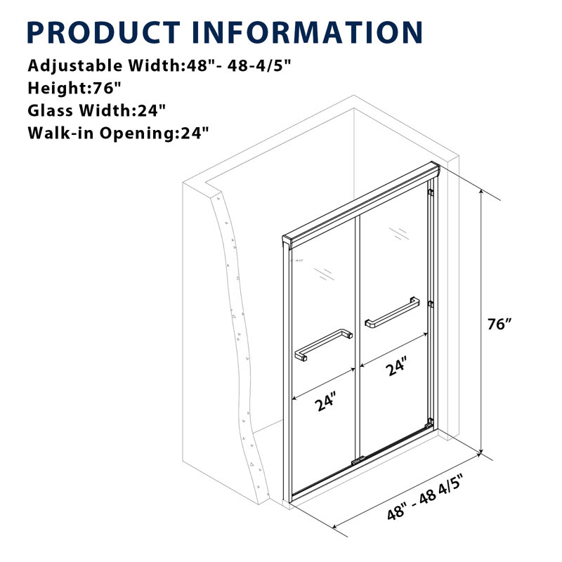 48" X 76" Framed Double Sliding Shower Door With Gray Tempered Glass, Matte Black