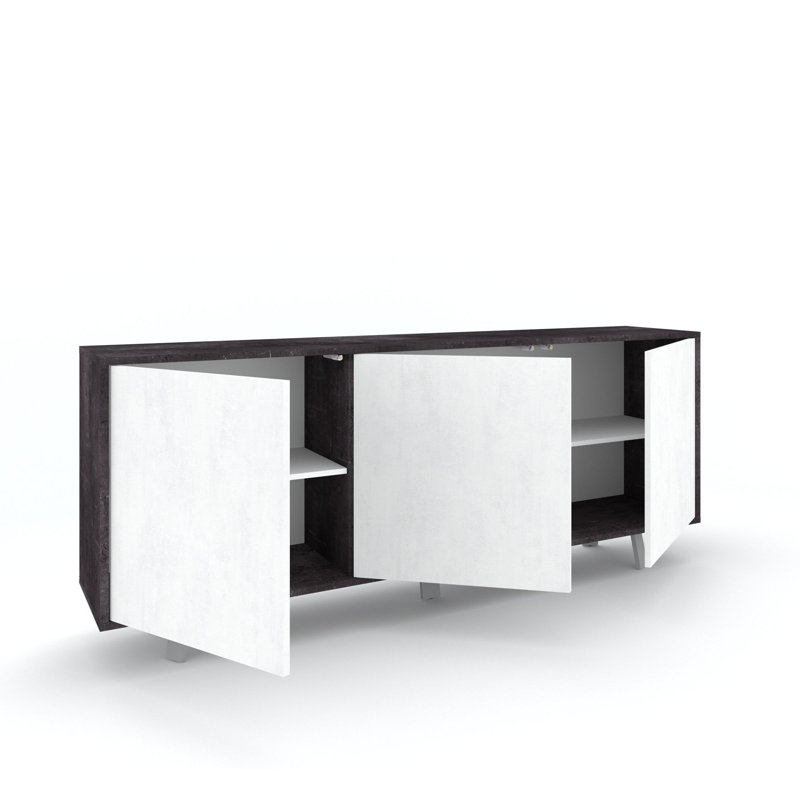 Sideboard 3 Doors Dairis, White Stone/Black Stone