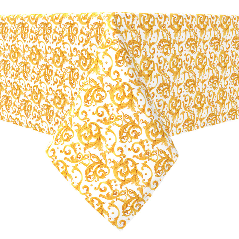Rectangular Tablecloth, 100% Cotton, 60X104", Golden Dots, Gold/Yellow