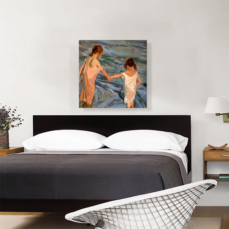 «Children in the Sea 1909» par Joaquin Sorolla y Bastida, reproduction d'art sur toile tendue, H 26 po x l 26 po x P 0,75 po