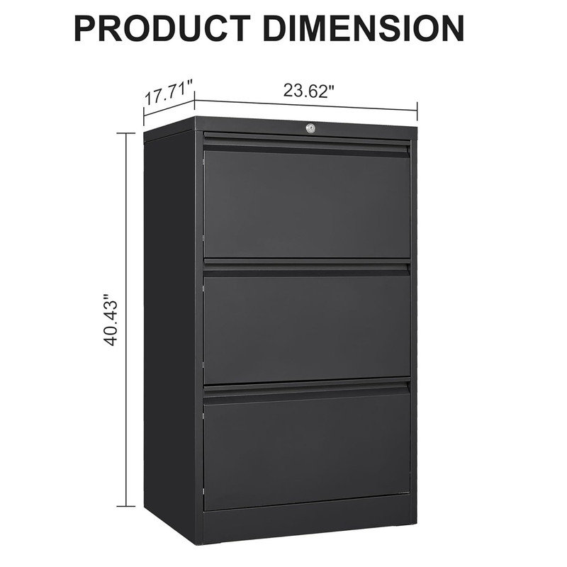 60cm Wide 3 -Drawer File Cabinet, Black
