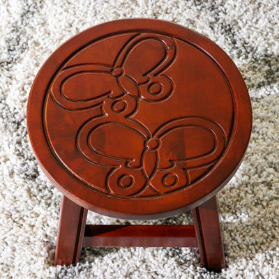 Carved Wooden Step Stool, Butterflies
