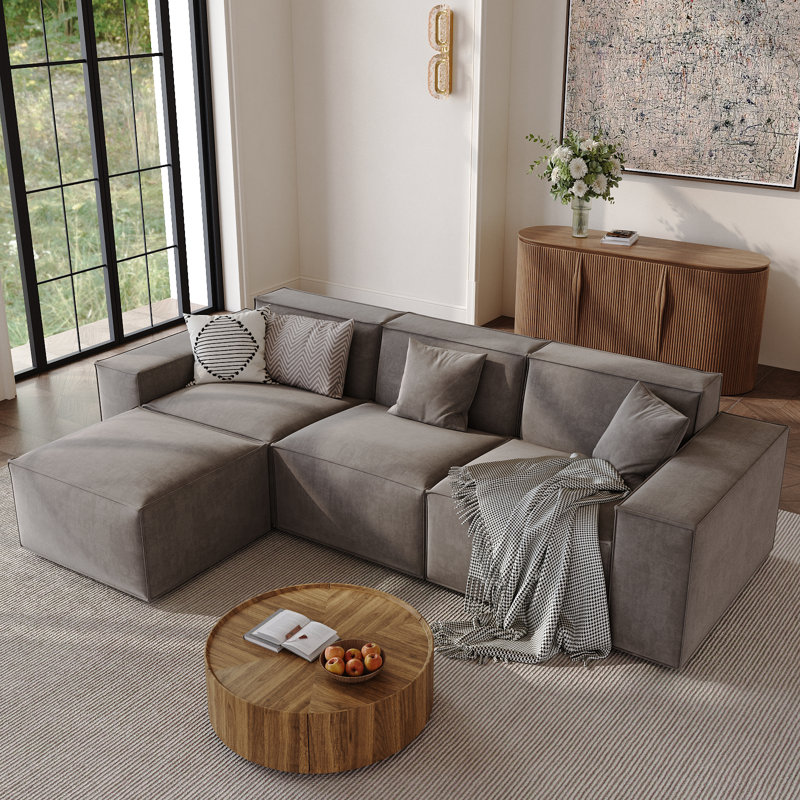 Canapé modulaire surdimensionné en tissu pour le salon Barrett, Gris foncé, H 30,2 po x l 115,75 po x P 65,35 po, 4