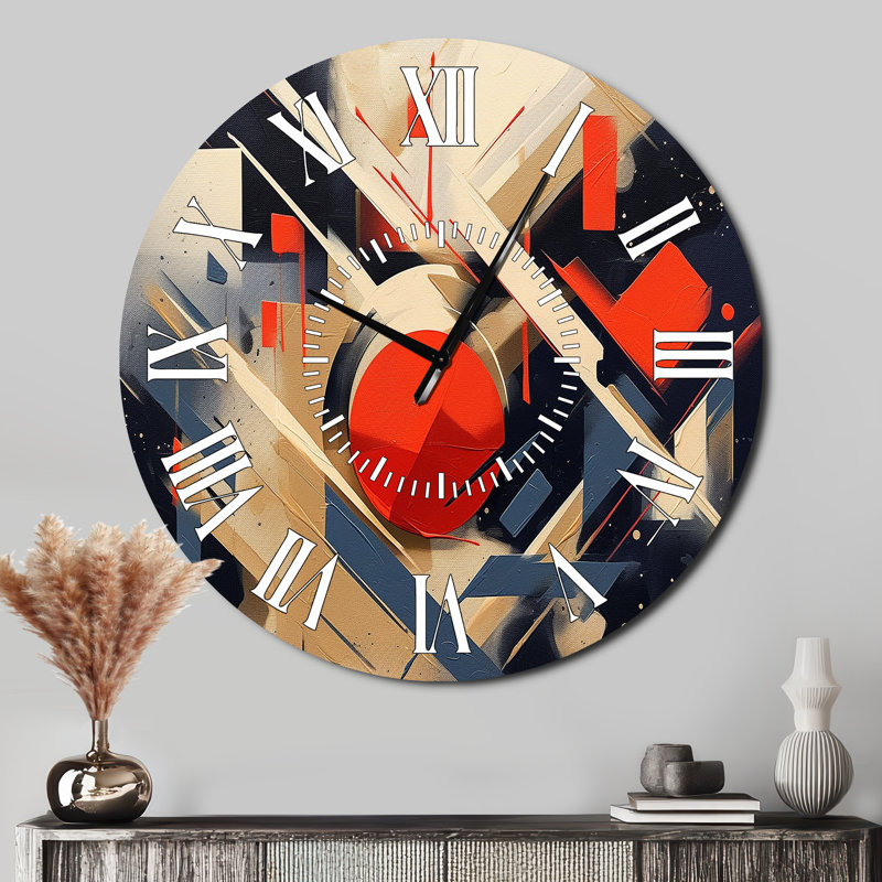 Horloge murale rouge et noire à profondeur I - formes abstraites, Surdimensionné