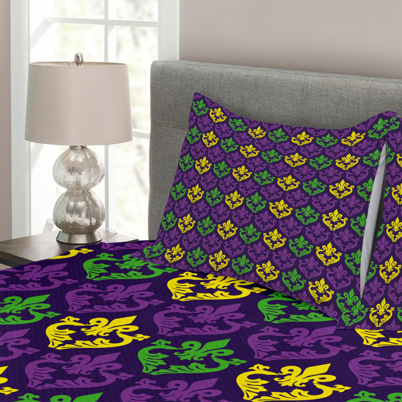Adekemi Purple Green Microfibre Bedspread Set, 220 x 264 cm