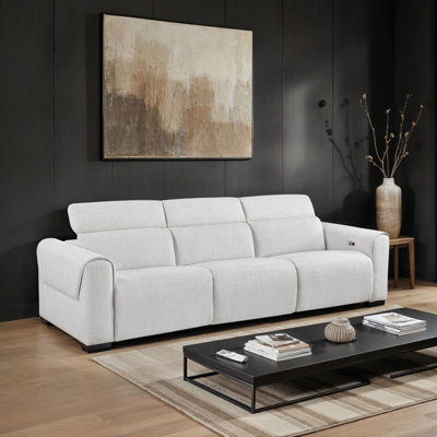 Castonguay 115.5" Modern & Contemporary Chenille Power Reclining Sofa with power headrests, USB & power outlets, and comfortable high-density foam.