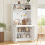 Armoire de cuisine, buffet de 69 po de hauteur avec huche et poste de travail pliable, armoire de rangement multifonctionnelle avec tablette réglable et prise de courant-1639261034