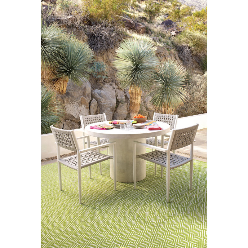 Diamond Sprout/White Handwoven Indoor/Outdoor Rug, Rectangle 3' x 5', null