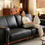 Coussin de canapé modulaire noir en cuir véritable à trois places-980721401