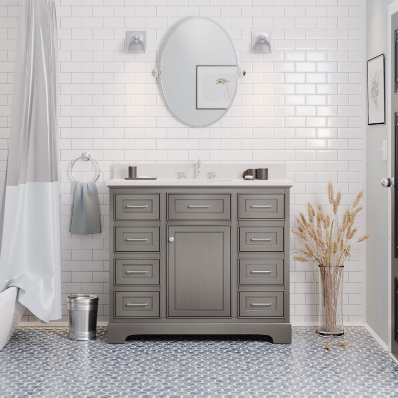Ensemble de meuble-lavabo simple 42 po Ronnie, Quartz, Gris patiné