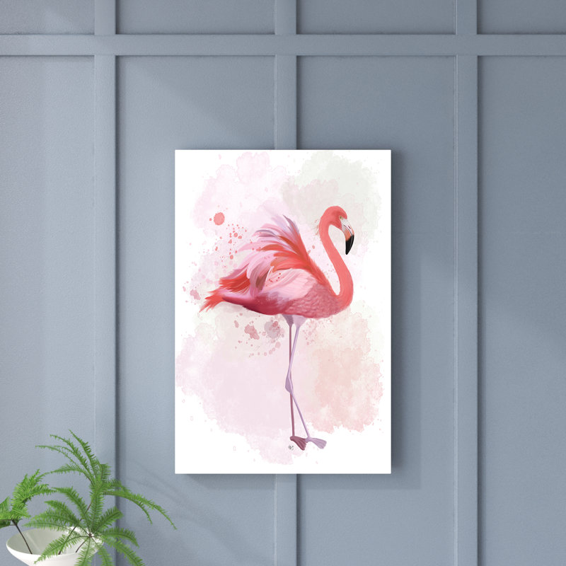 «Fluffy Flamingo 2», peinture sur toile, H 30 po x l 20 po