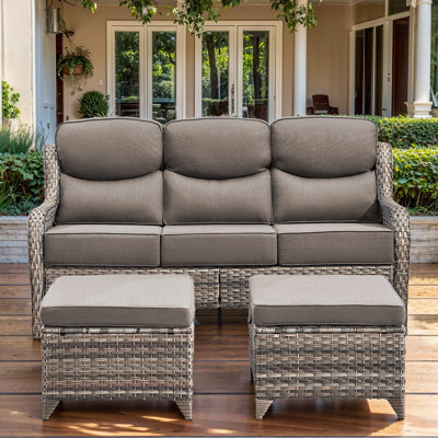 3-Piece Patio Furniture Sofa Set With Ottomans, 6-Inch Ultra-Plush Cushions & Water-Resistant Olefin Fabric