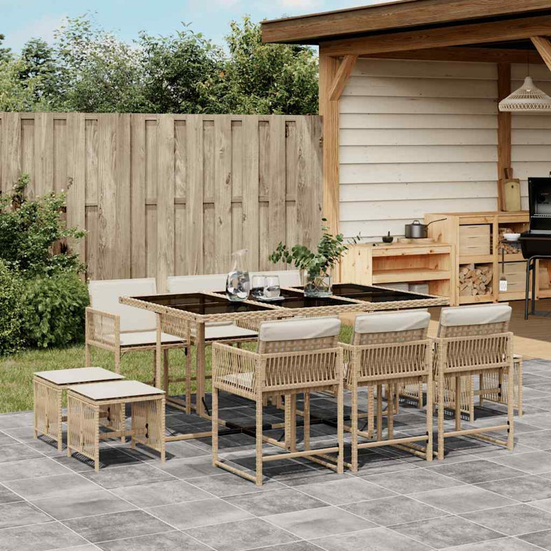 Patio Dining Set Table,, Beige, 5, 73 cm H x 165 cm W x 106 cm D, Beige, PE Rattan; Powder Coated Steel; Tempered Glass, 4