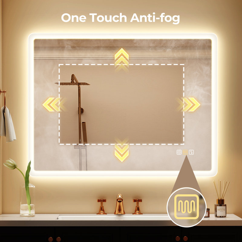 Modern Lighted Wall Mounted Bathroom Mirror in Clear, 80cm H x 60cm W