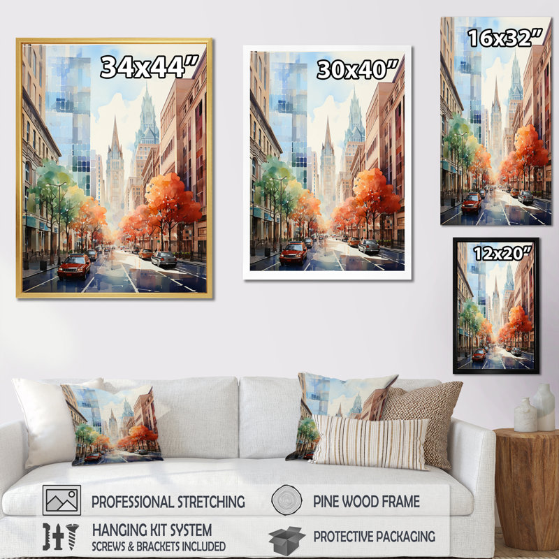 Salamina Skyscrapers Urban Heights, reproduction d'art sur toile encadrée, H 32 po x l 16 po x P 1 po, Cadre naturel flottant