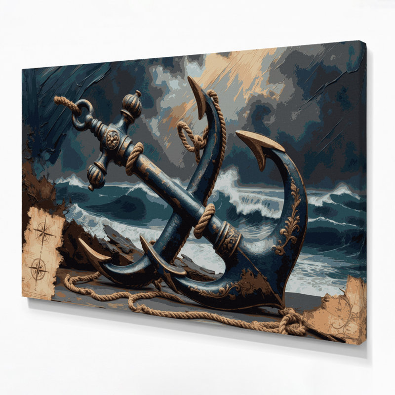 Art mural sur toile, "Nautical Crossed ancors", H 12 po x l 18 po