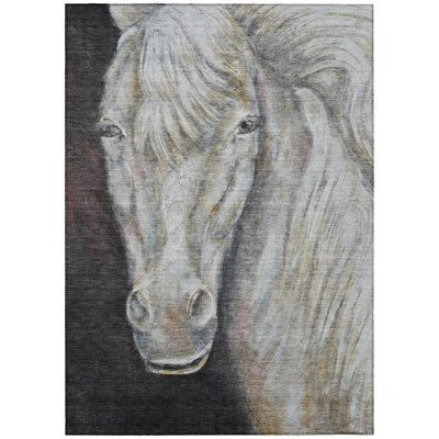 Machine Washable Indoor/Outdoor Xhevrie Ivory Rug