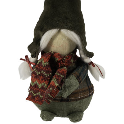 Figurine de Noël fille gnome avec carreaux écossais - 12,5 po