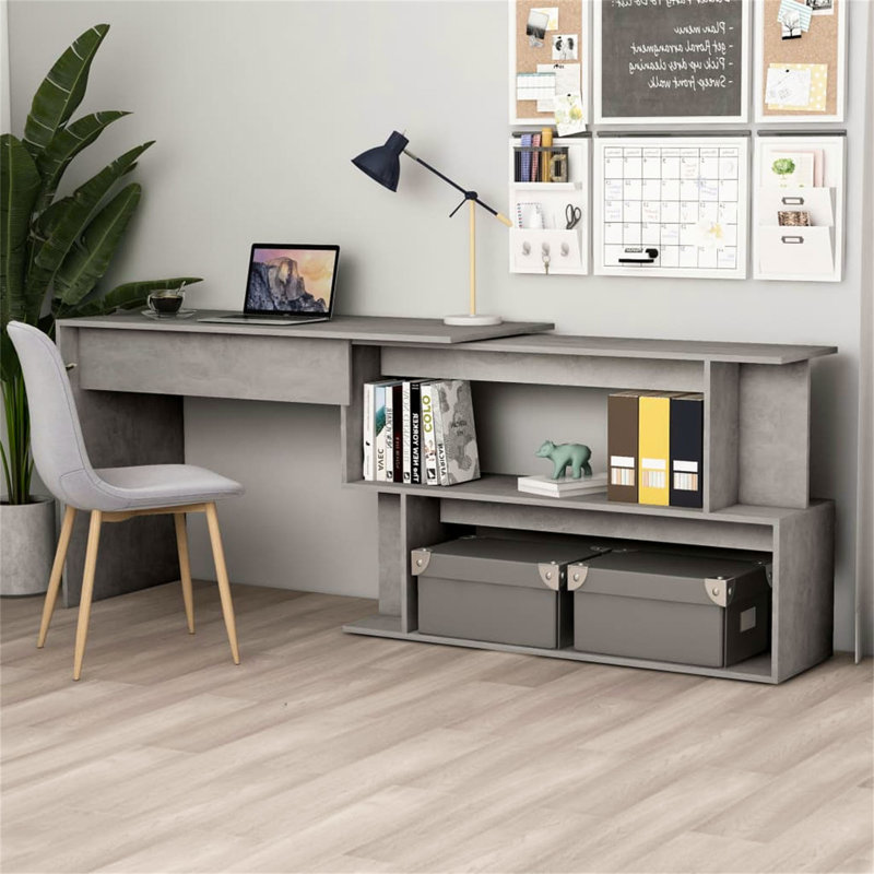 Eziyah Computer Desk, Concrete Grey