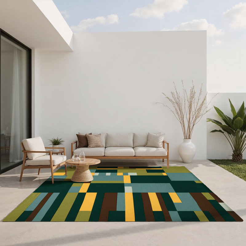 Pixelated Patches Indoor And Outdoor Area Rug, Rectangle 4' x 6'