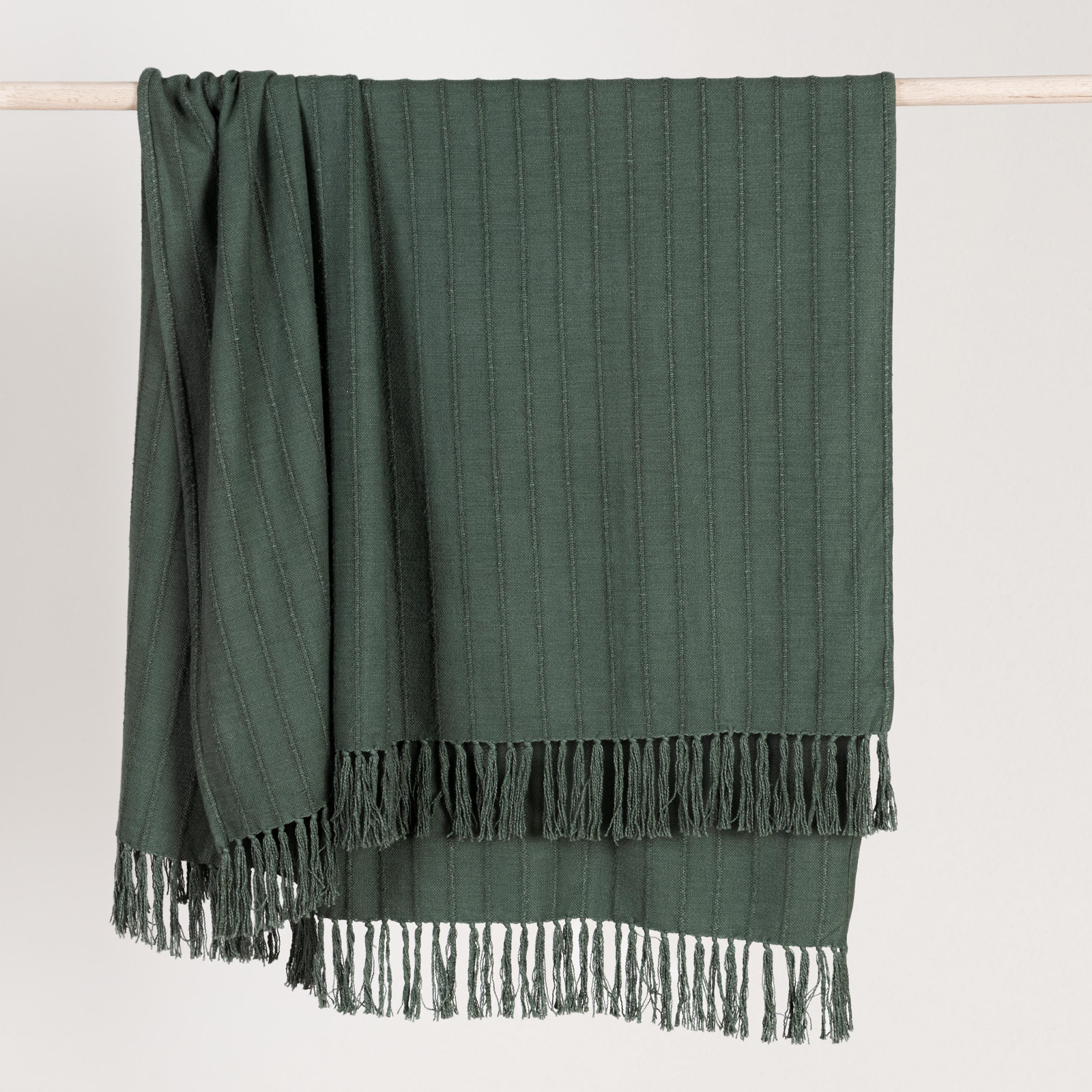 Beatris Cotton Blend Hand Woven Throw Blanket, Green Striped