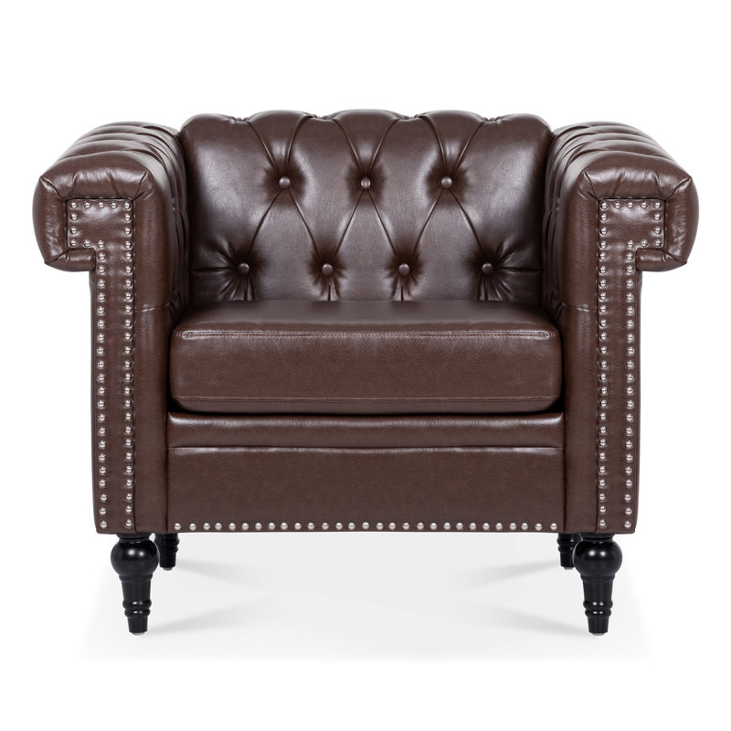 Dushyant Upholstered Armchair,  Dark Brown Faux Leather 1, Black