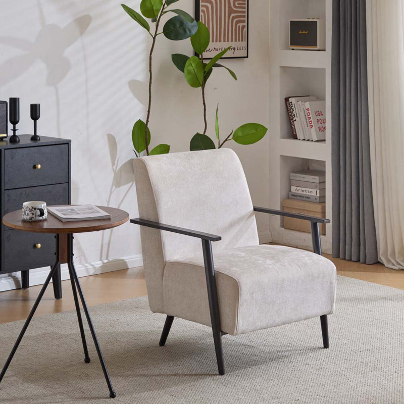 Fauteuil d'appoint rembourré avec structure en métal, Beige, 1