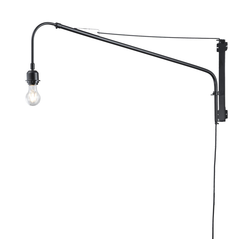 Lampe murale à bras articulé réglable Plata dans un bras extensible noir mat sans abat-jour
