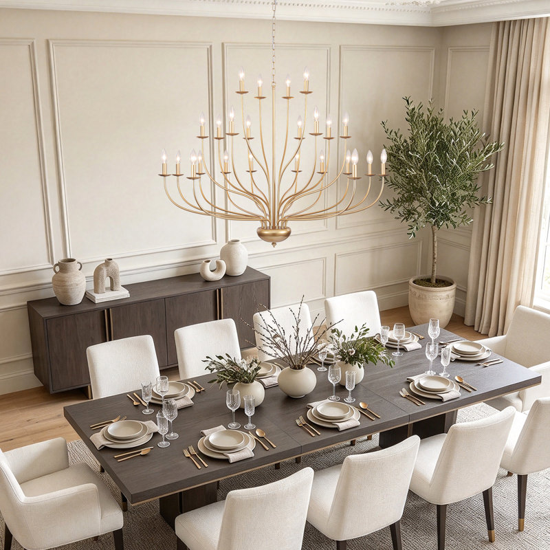 24-Light 47.24''W Large Dimmable Traditional/Classic Candle Style Chandelier For Living Room Dining Room, Gold, 24