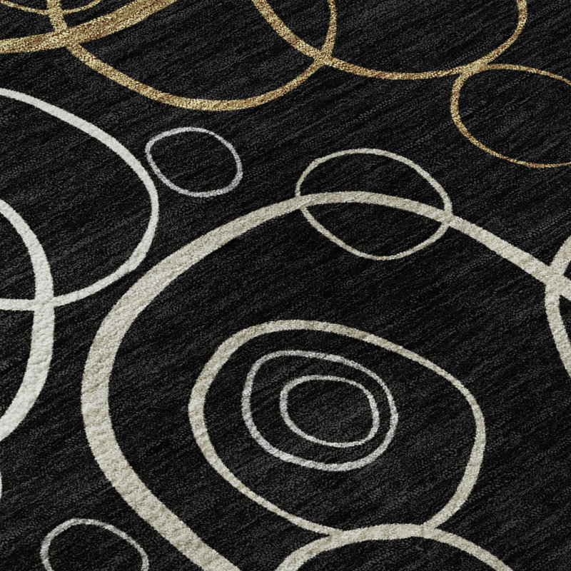 Premium Machine Washable Mayfield AMF2408 Bubbles Rug, 10' x 14', Black