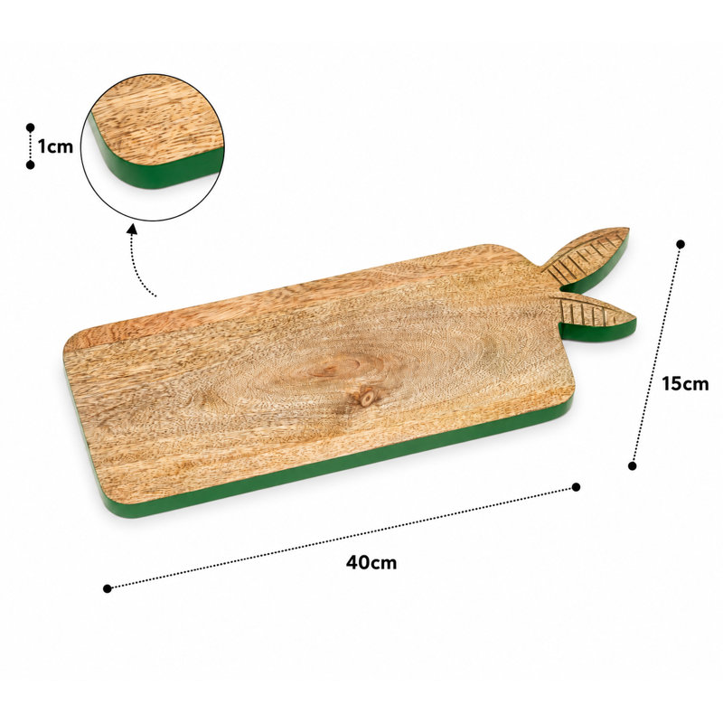 Leaf Detail Mango Wood Serving Board – Wooden Cheese & Charcuterie Platter with Coloured Edge, 40.6 cm