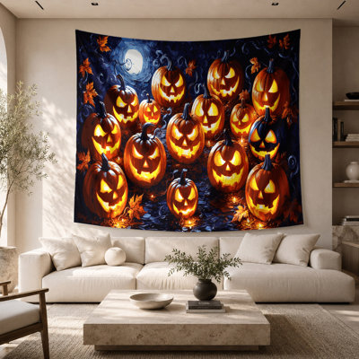 Tapisserie murale d'Halloween citrouilles-lanternes et citrouilles sculptées