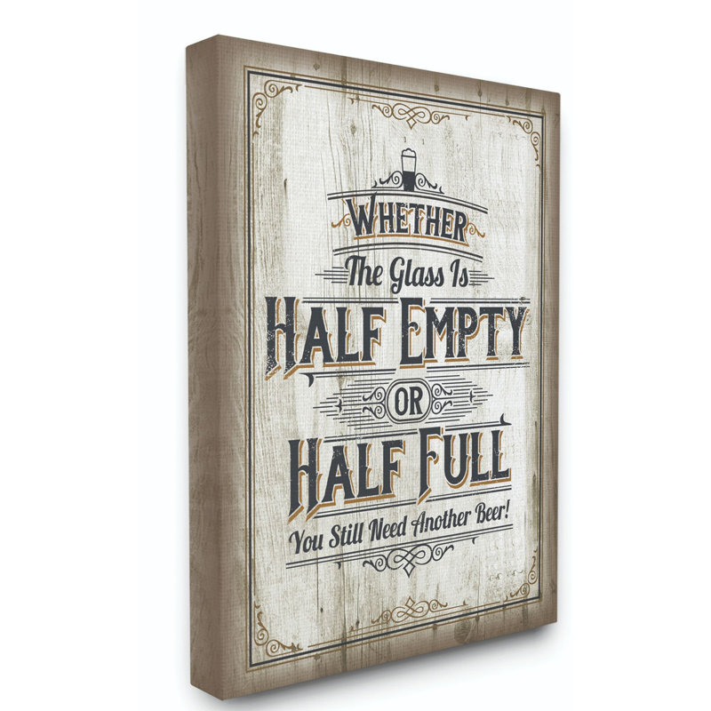 «Half Empty Beer Sign Bar Room Word Design», art textuel, Toile tendue, H 48 po x l 36 po