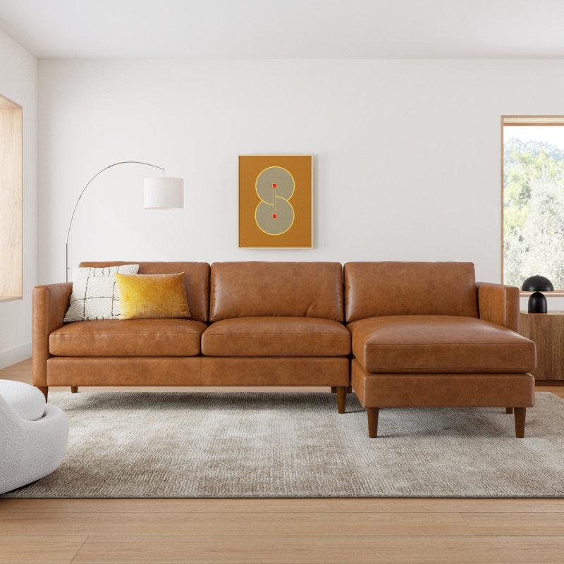 Clifford 2-Piece Genuine Leather Sectional with Sinuous Springs, Right Hand Facing, Bistro Saddle Genuine Leather