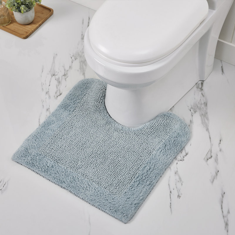 Blue Cotton Reversible Tufted Contour Toilet Rug 20x20