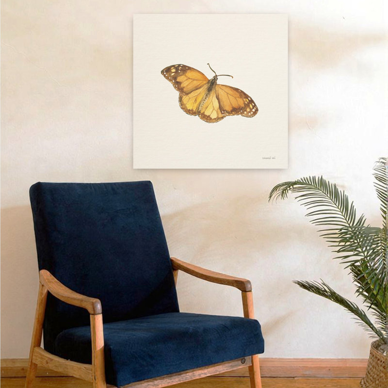 Art contemporain avec papillon et fleurs de miel III, H 24 po x l 24 po