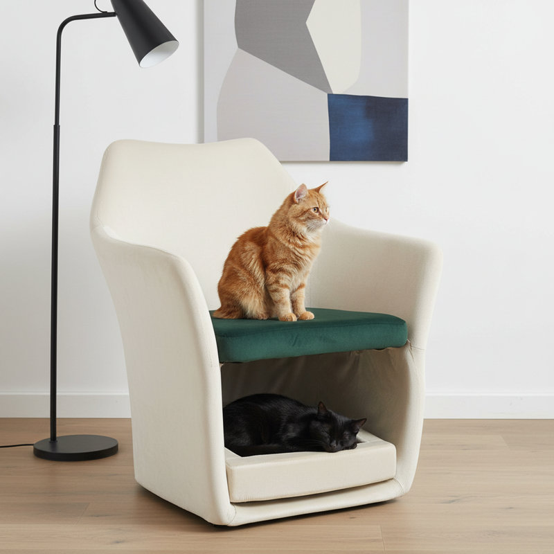 Fauteuil rembourré en velours doux avec accoudoirs cachés 2-en-1 pour animaux de compagnie