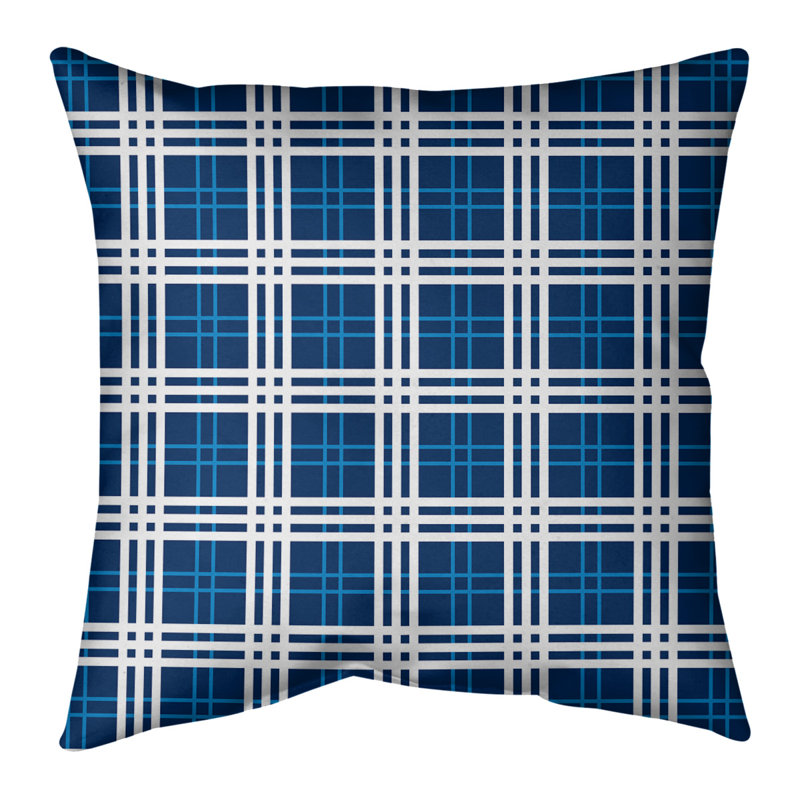 Housse de coussin carré et insert, 18" x 18", Bleu marine / bleu pastel / blanc, Cuir / Suède