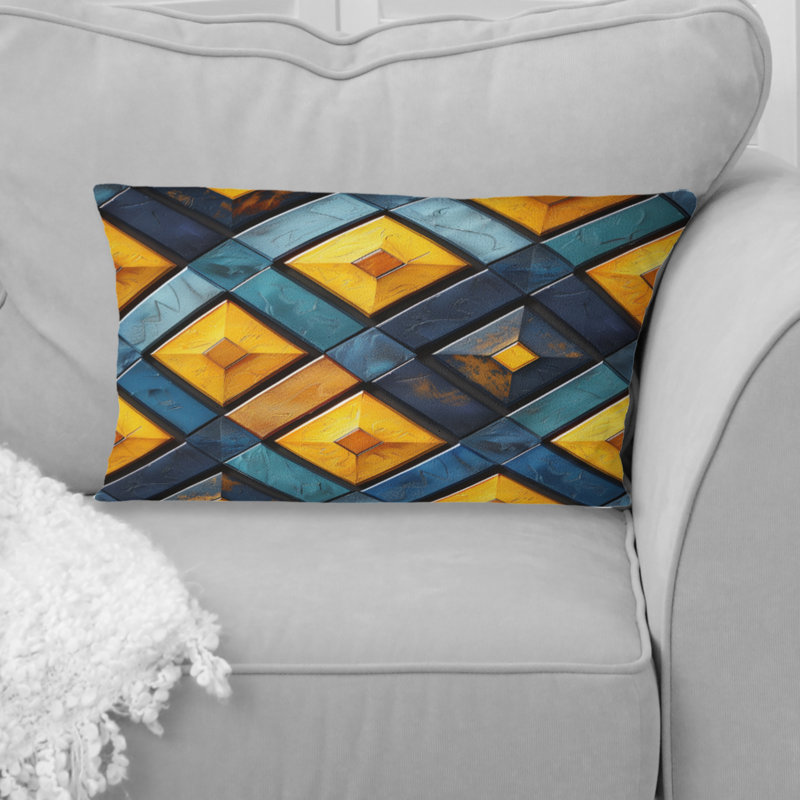 Coussin lombaire moderne bleu et jaune Modern Rhombus III