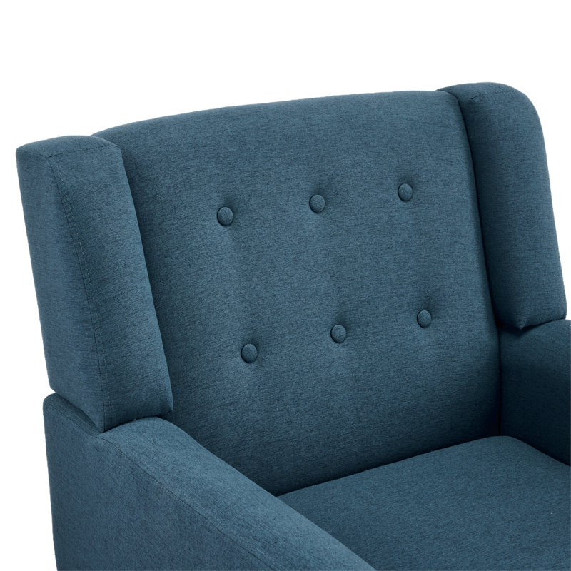 Tufted Linen Upholstered Accent Armchair With Solid Wood Leg, Dark Teal, 1