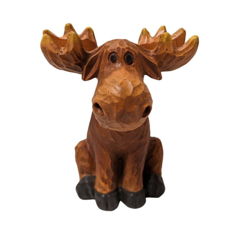 Whimsical Rustic Moose Eyeglasses & Business Card Holder – Hand-Carved Look Resin Figurine for Cabin, Lodge, or Office Décor