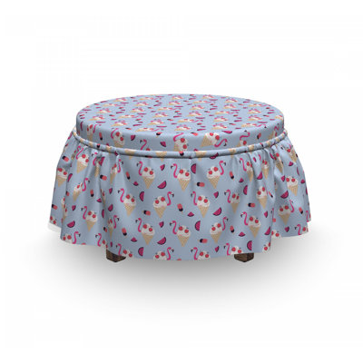 Housse pour repose-pieds crème cerise flamant rose
