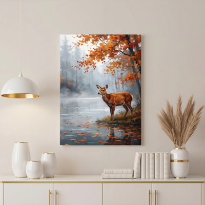 Automne, cerf, forêt, paysage, toile tendue, impression sur toile, ensemble de 1